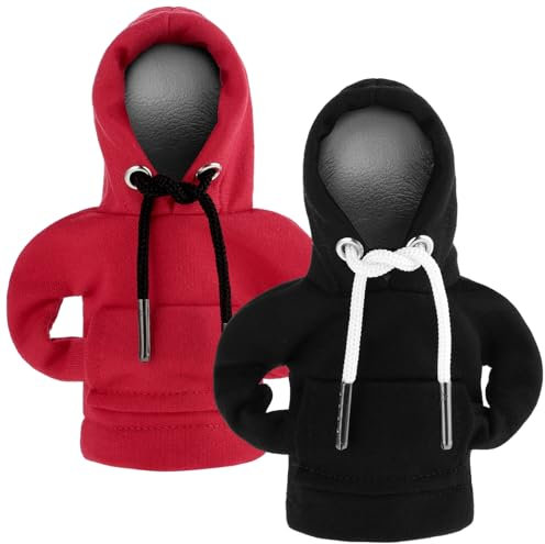 Ymapinc 2 Stück Schalthebel Hoodie Auto Schalthebel Abdeckung Lustige Schaltknauf Abdeckung Hoodie Auto Accessoires Car Gadgets für Autodekoratives(Rot Schwarz)