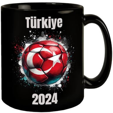 Fußball Türkei Flagge Tasse in Schwarz EM 2024 Fanartikel Sportbegeisterte Rot-Weißer Stern-Ball Fußballbecher in Schwarz