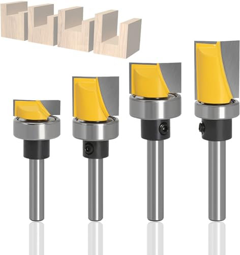 Treki 4pcs Template Flush Trim Router Bit Set, 1/4 Inch Shank Hinge Mortise Router Bits top bearing router bit Bottom Cleaning Router Bit for Woodworking Milling Cutter Tool (3/16 7/16 5/8 1/4)