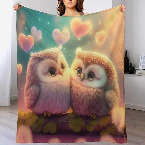 Eule Wolldecke Wohndecke Warm & Kuschelig Waschbar, Überwurf Ideal Für Draußen, Camping, Couch, Bett, Reisen – Superweiche Wolldecke（150×200cm）