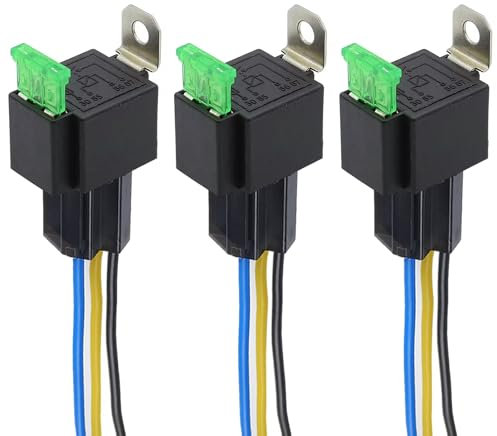 BlueXP 3 Piezas Mazo de Cables del Relé de Fusibles Fusible de Cuchilla ATO/ATC 12V 30A 4 Pines de SPST Relés Eléctricos Automotrices con Cables para Auto Barco Carro
