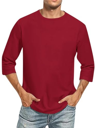 Generisch Herren Shirt, 3/4 Ärmel Raglan Regular Fit Baseball T-Shirt Rundhals Einfarbig T Shirt Männer Motocross Shirt (XL, Wine)
