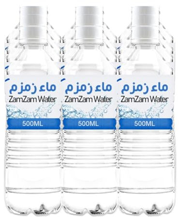 Zam Zam Makkah Al Mukarramah, Zemzem Suyu, Zamzam, eau de source, eau de fontaine, eau médicinale, 500 ml – Eau pure et naturelle de la ville sainte de La Mecque (lot de 9)