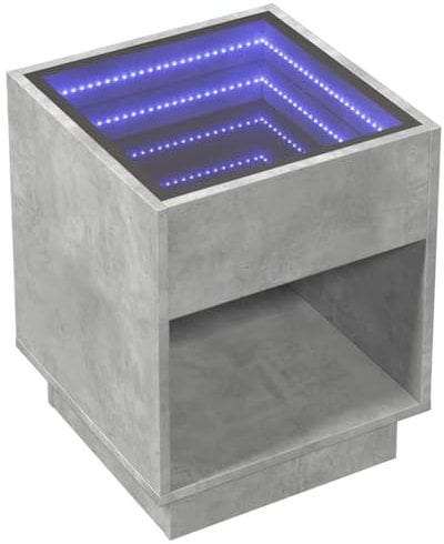 vidaXL Bedside Table/Nightstand - Concrete Grey, Engineered Wood - 40x40x50 cm - RGB LED Lights, USB Connection