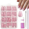 French Tip False Nails Kit, 240Pcs Coffin Natural Gradient Pink With Glue, Ombre Press on Kit Medium Tips 12 Sizes Glossy Full Cover Stick on for Women Girls Art