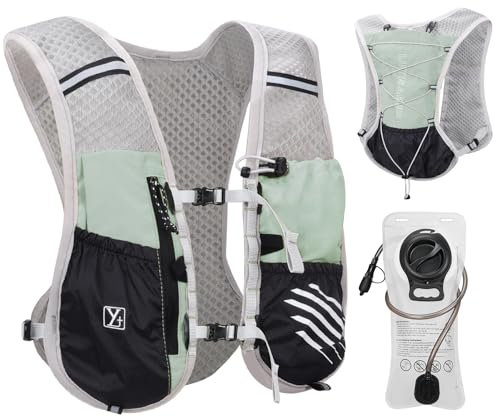 Outplea Laufweste mit 2L Trinkblase, Leicht Trinkrucksack für Fahrrad Herren Damen, Reflektierend Trinkweste Laufrucksack Wasserrucksack für Laufen Marathon Jogging Radfahren MTB, Grün