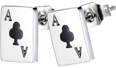 DEARMAMY 1 Paar Poker Ohrringe - Sterling Silber Ohrstecker - Punk Stil - Mädchen Ohrschmuck - Dangle Ohrhänger mit Rückschnappverschluss - Post Fassung - 2 Stück - Silberfarben - Poliert