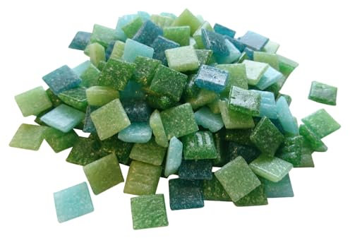Zimasi 900g Glasmosaiksteine – 1x1 cm, ca. 1350 Stück – Premiumqualität für DIY-Projekte, Basteln, Mosaikdekorationen – Verlegefläche ca. 36 x 36 cm – Innen- und Außenbereich (Grünmix)