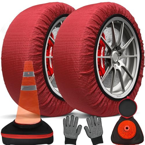 SOTISI Winterreifen Schneeketten XX-L - EN 16662-1- Hochsichere, leicht installierbare Textil Schneeketten für Autos - Rutschfeste, strapazierfähige Ketten - Set mit 2 Ketten + Handschuhe(Rossi)