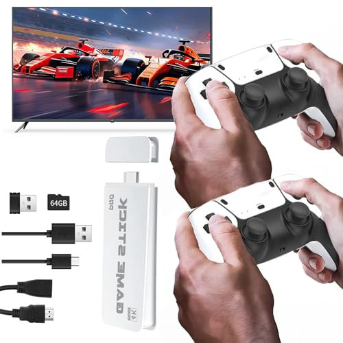 Consola de Juegos Retro con 20000+ Juegos clásicos, Consola Retro con 2 Mandos Inalámbricos 2.4G, 23 emuladores, Salida 4K, 64 GB, Consola de Videojuegos, Game Stick para TV/Proyector
