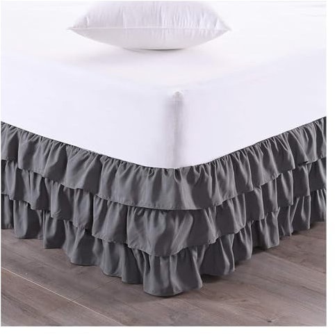 Cache-sommier à trois couches de luxe en tissu infroissable et résistant à la décoloration Gris clair 38,1 cm de haut 160 x 200 x 3 cm