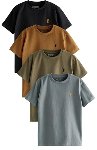 NEXT Jungen 4er-Pack Kurzarm-T-Shirts mit Hirsch-Stickerei 98-176