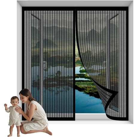 Tenda Zanzariera Magnetica 52 x 72 cm Zanzariere in Fibra di Vetro Durevoli Tendina Anti Zanzare Mosche per Porte Portafinestra, Nero