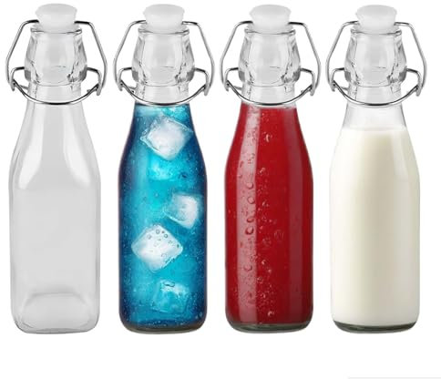 UNIQUE HOME LIVING Clip Top Preserve Bottles 250ml Set of 4 Airtight Glass Cruet Dispenser Bottles, Ideal for Home Brewing, Kombucha, Vanilla Extract, Cider Soda, Vintage Style Vacuum Clip Seal