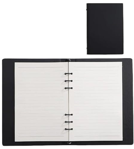 Loose Leaf Handbook Office PU Writing Leather Card Notepad Black Minimalist Paper Leaf Inner Page Business Hand Notebook Account Loose(White crossing page)