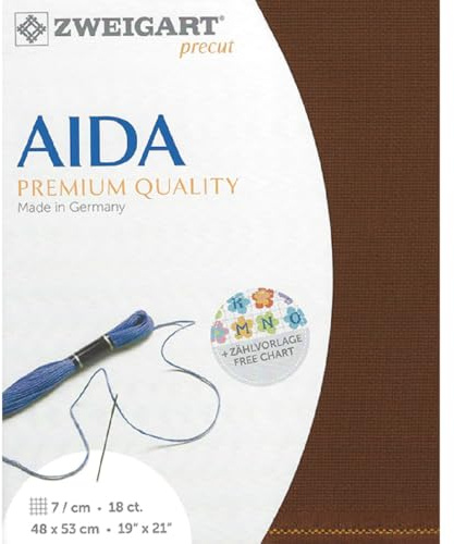 Zweigart AIDA Precut 18 ct. Fein-Aida 3793 Farbe 9010 kastanie, Handarbeitsstoff für Kreuzstich 48x53 cm