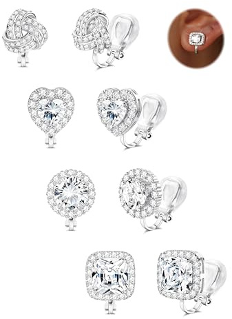 FIOROYAL Ohrclips Damen Ohne Ohrlöcher- Gold Silber Clip Ohrringe Kinder Mädchen -Hypoallergen Klipp ohrringe Set Zirkonia/Blumen/Twist/Herz/Perle Fake Ohrringe Modeschmuck Geschenk S4