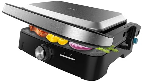 Cecotec Griglia Elettrica con Grill Rock'nGrill 1500 Full Open. 1500W, 281x173mm, Apertura 180°, RockStone Antiaderente, Piastra Galleggiante, Raccogli Grasso, Stoccaggio Verticale, Temp. Regolabile