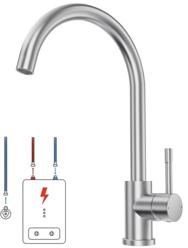 Niederdruck Armatur Küche Edelstahl für Durchlauferhitzer - Wasserhahn für Boiler - 360° Drehbar Küchenarmatur Niederdruck - Niederdruckarmatur mit 3 Anschlüsse - Mischbatterie für Untertischboiler