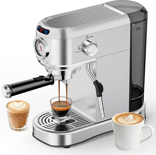 ANYCOLD Espresso Machine, Compact 20 Bar Coffee Maker with Steam Milk Frother, Stainless Steel Espresso Machines for Home, Removable Water Tank for Latte