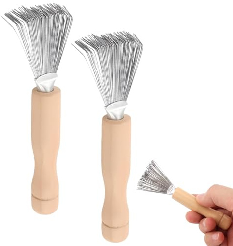 Brosse Nettoyante pour Nettoyer Peignes, 2 Pièces Outil de nettoyage de brosse à cheveux et peigne, Nettoyage De Peigne à Cheveux avec Manche en Bois pour nettoyer les brosses, peignes, tapis