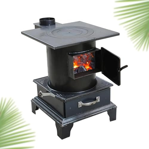 Poêle à bois d'intérieur en fonte pour chauffage et cuisson en extérieur – Idéal pour la pêche sur glace et la chasse