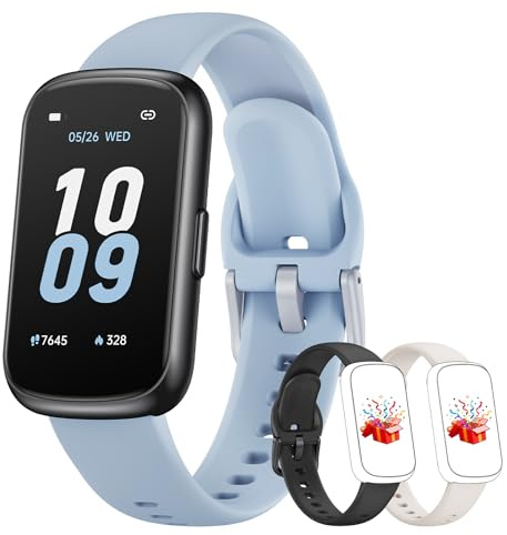 Reloj Inteligente Mujer Hombre - 3 Correas, 1,47'' Smartwatch Pequeño con 24/7 Pulsómetro, SpO2, Sueño, Modo Deportivo, Podómetro, Impermeable 3ATM Pulsera Inteligente para Android iOS, Negro/Azul