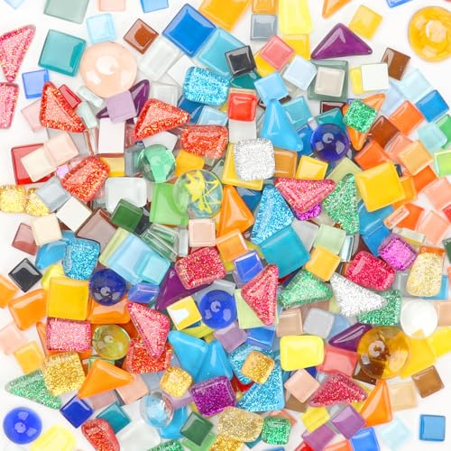 900g Mosaikfliesen (unterschiedliche Größen & Formen) Mosaiksteine zum Basteln, Mini Mosaik für Innen und Außenbereich, Badezimmer, Küche, Heimdekoration, Multicolor Mix