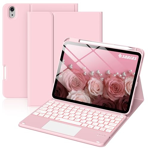 SQBEBS Custodia per iPad A16 11° 10° con tastiera: custodia retroilluminata con trackpad e portamatite, magnetica staccabile per studenti che imparano quotidianamente e prendono appunti, rosa chiaro