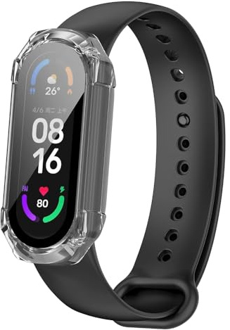 Techsuit für Xiaomi Smart Band 7 und 7 NFC Hülle und Displayschutz mit Gehärtetem Glas, HD Klarheit, Volle Abdeckung, Kratzschutz, Schlankes Design, Defense360 Pro, Transparent
