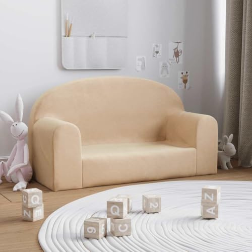 Ziaphsol Barnsoffa, 2-sitsig grädde, mjuk plysch, babymöbler för barnrum, småbarnsmöbler med avtagbart överdrag, skumstoppning, sittplats för lek och läsning
