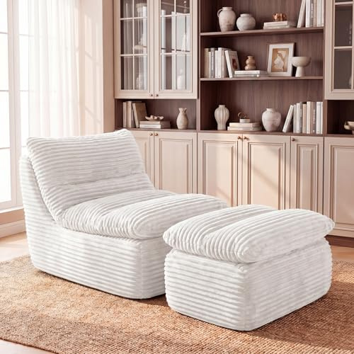 MALOL Sofas & Couches mit Ottomane, Schlafsofa, Boneless Couch mit Schlaffunktion, Relaxsessel, Spielsofa, Schlafsofa & Gästebett für kleine Räume, Sessel fürs Schlafzimmer & Wohnzimmer, Beige