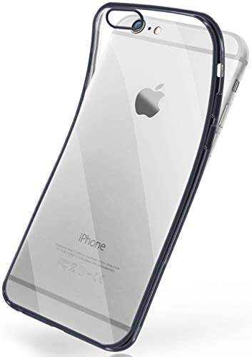moex Transparente Silikonhülle im Chrome-Style kompatibel mit iPhone 6s Plus / 6 Plus | Flexibler Schutz mit Hochglanz Metallic Rahmen, Anthrazit