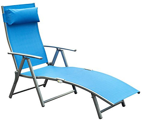 Outsunny transat Chaise Longue Bain de Soleil Pliable Dossier inclinable Multi-Positions têtière fournie 137L x 64l x 101H cm métal époxy textilène Bleu