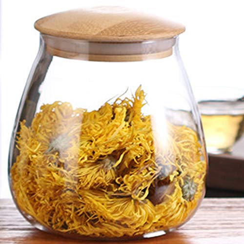 TAMUME 800ml Vaso da Cucina in Vetro con Coperchio in Legno, Scatola del Tè o Contenitore per Caffè in Grani, Dosatori ed Erogatori per Condimenti (800ML)