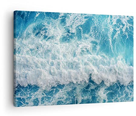 Bilder auf Leinwand Meer Welle Ozean Leinwandbild mit Rahmen 70x50cm Wandbilder Dekoration Wohnzimmer Schlafzimmer Küche Deko Klein Wanddeko Bild Wand Kunstdruck Art Wall Decor Canvas AA70x50-4067