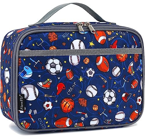 FlowFly Lonchera para niños, bolsa suave aislada, mini enfriador de regreso a la escuela, kit de bolsa térmica para niñas, niños, fútbol