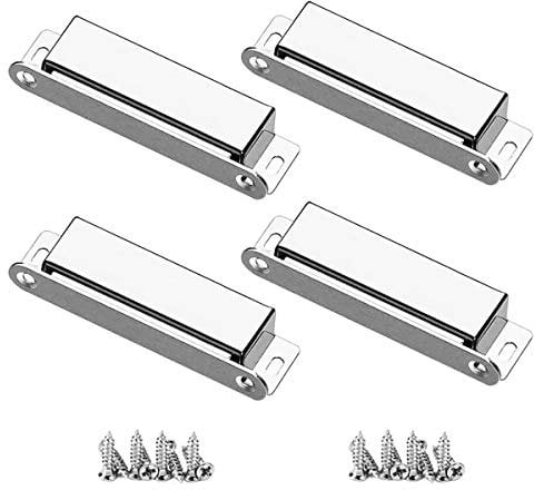 Magnetic Door Catch, 27KG Cupboard Cabinet Magnets Heavy Duty 4 Pack, Strong Stainless Steel Wardrobe Latches with Screws for Kitchen Drawer Closet Door Closures Closer, 95mm