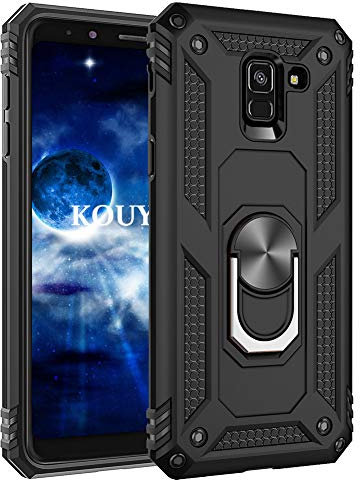KOUYI Kompatibel mit Galaxy A8 2018, Handyhülle Cover TPU Magnetische Bumper Stoßdämpfung Schutzhülle mit 360 Grad Drehbar Ringhalter für Samsung Galaxy A8 2018 (Schwarz)