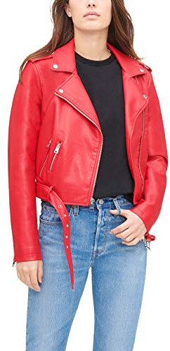 Levi's The Belted Faux Leather Moto Jacket (Regular & Plus Size) Giacca in Ecopelle, Rosso/Escursione, Tinta Unita (Getaway Solids), S Donna