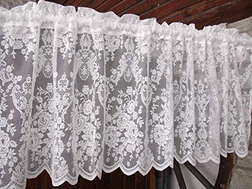 LillaBelle Offwhite Scheiben Bistro Gardine Lucia 55x250 cm Spitzen Rosen Kurz Küchengardine Quebehang