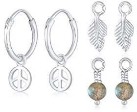 Elli Ohrringe Damen Creolen Hänger Peace Feder Boho in 925 Sterling Silber Vergoldet