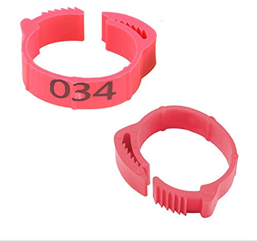 100 Stück Poultry Beinringe, Klemmringe Verstellbarer Hühner-Fußring, Ring zur Kennzeichnung von Geflügel mit Clips für Farm & Ranch Ringe (Rosa)