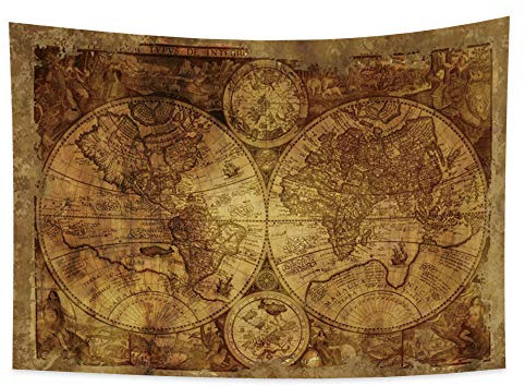 YONGFOTO 180x160cm Mapamundi Tapiz colgar de la pared, Clásico Abigarrado Mapamundi Mural Manta para la sala Siglo antiguo Aventura Descubrimiento histórico para la escuela Aula