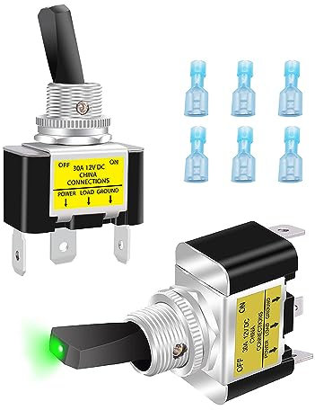 Taiss/2 Stück kippschalter 12v DC grün LED Wippschalter 30A SPST EIN/AUS 3Pin Mit Terminal,Für Auto Oder Boot ASW-07D-2-G-DZ