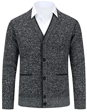 Allthemen Herren Strickjacke V Ausschnitt Gefüttert Cardigan mit Knöpfen | Grobstrick, Pullover, Winter Warm, Knopfleiste, Knitted, Casual Business, Trachtenjacke