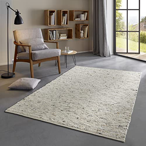 Taracarpet Skandi Landhaus Teppich Hand-Web-Teppich aus hochwertiger Schurwolle 2700 Gramm/qm beidseitig legbar echte Handarbeit Natur Karamell Meliert 130x200 cm