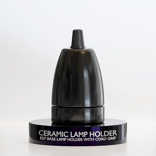 1 x Vintage-Keramik-Lampenfassung, E27-Sockel, Lampenfassung mit Kordelgriffen, industrielle Porzellan-Lampenfassung, Schwarz