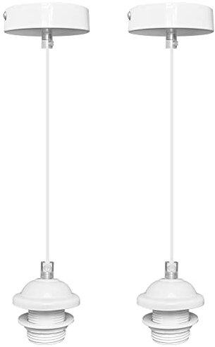 Kaunees Modern Mini Pendant Light Fitting, 120CM White Ceiling E27 Lamp, 2 Pack Base Suspension Light for Shade Ceiling Light Fitting Set Adjustable Hose Screw Type for Dining Room Hallway Indoor