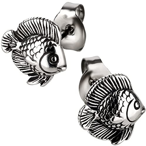 Ohrstecker Ohrringe Fisch Silber 925 Sterling als Ohrschmuck mit kleiner Schmuckbox - 7K - Schmuck Geschenke für Damen, Mädchen, Jungen, Kinder und Herren